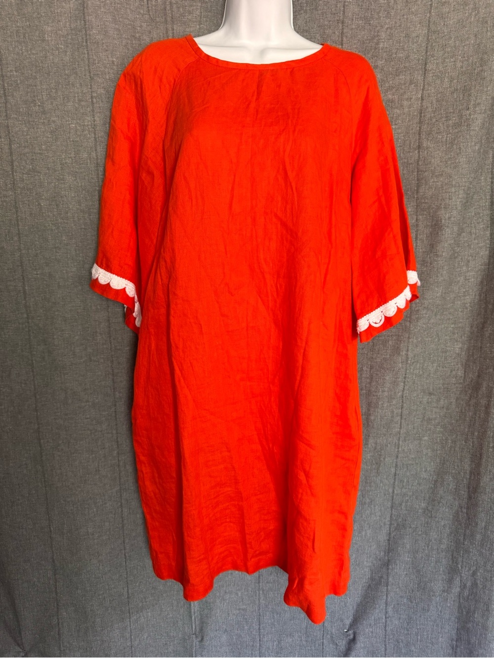 United Colors Of Benetton Orange Pure Linen Shift Dress Midi Lagenlook Chic Lg